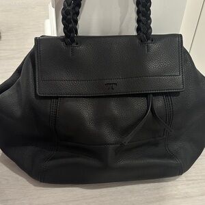 Black Leather Tory Burch Tote Bag